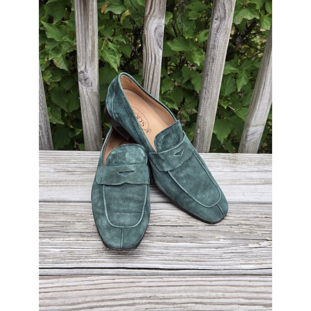 TOD'S Suede Loafers Emerald Green Penny Loafers Made in ITALY Men's 8.5